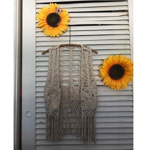 FREE PEOPLE boho hippie woven  cream beige vest